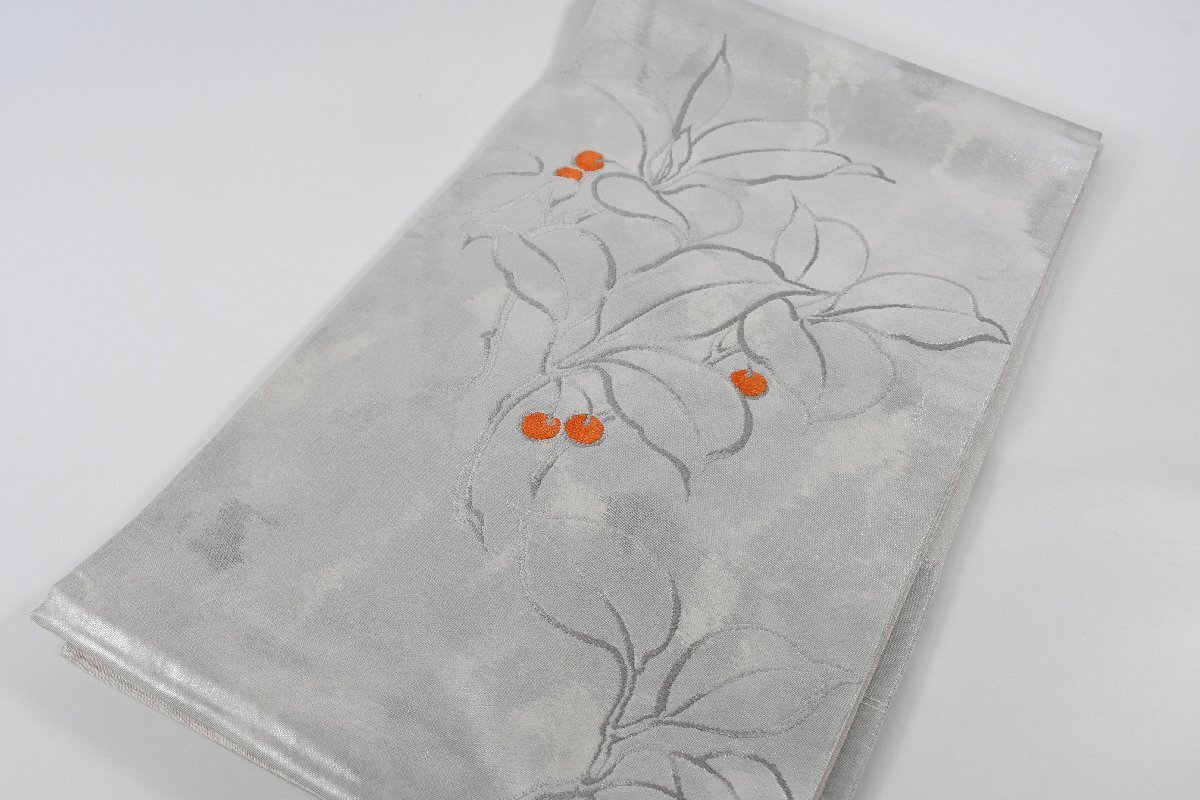 袋帯 六通柄 お太鼓柄 南天の実 葉 帯丈430cm ★着物屋 ne-15770 桜庭呉服店拍卖