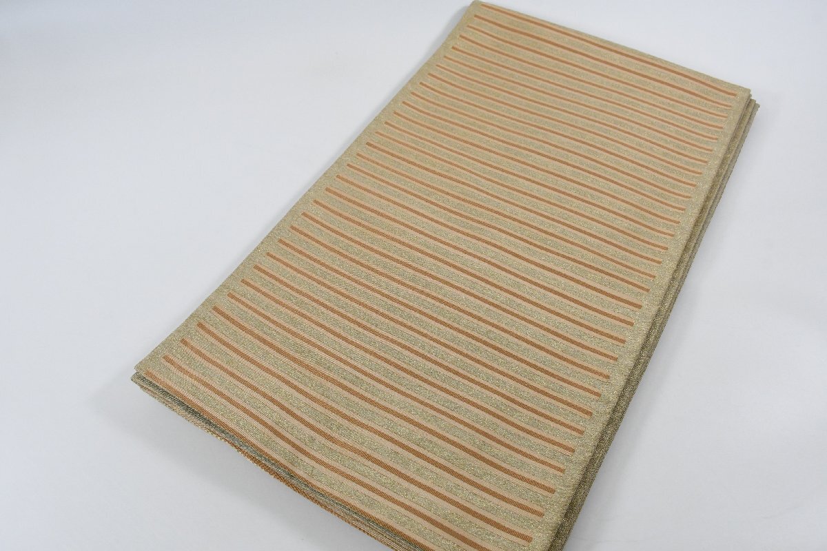 袋帯 六通柄 縞模様 縞帳 金糸 帯丈430cm ★着物屋 ne-16419 桜庭呉服店拍卖