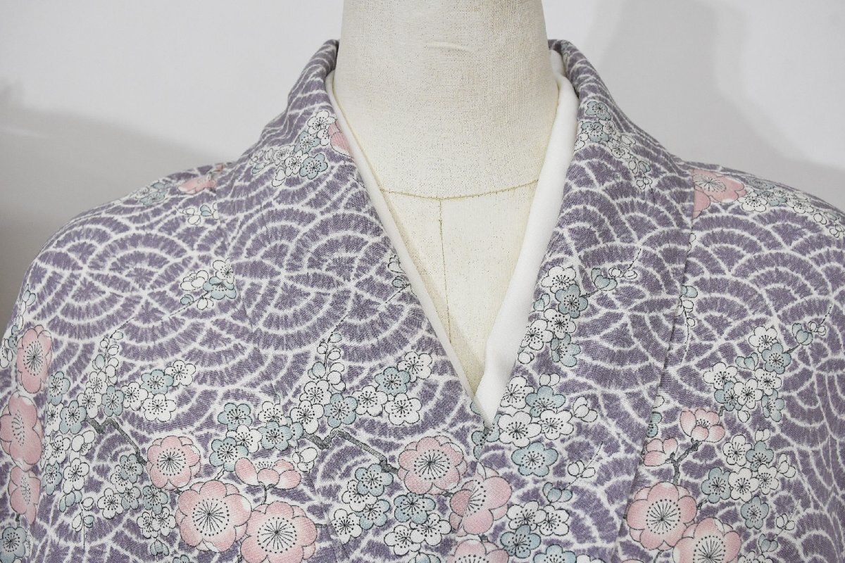 小紋 着物 袷 梅 うめ 青海波 染 身丈151cm 裄丈64cm ★ kb-6994 桜庭呉服店拍卖