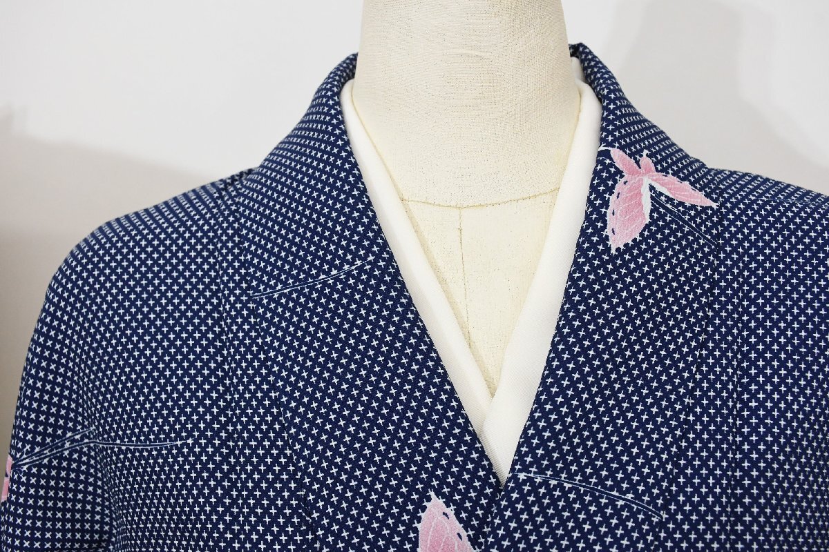 小紋 着物 単衣 蝶々 十字柄 身丈157.5cm 裄丈65cm ★ kb-7165 桜庭呉服店拍卖