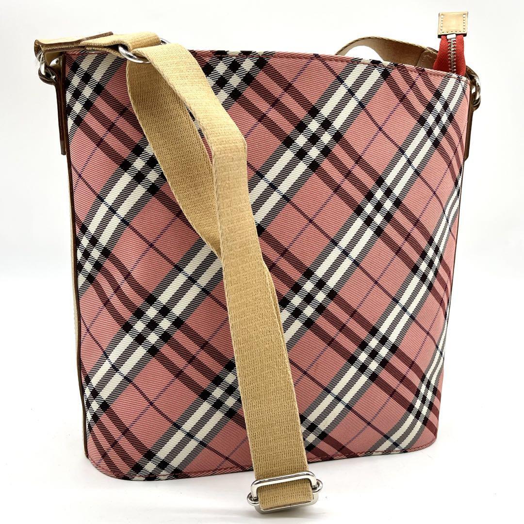 未使用保管品●BURBERRY BLUE LABEL バーバリーブルーレーベル バケツ型 チェック ショルダーバッグ 三陽商会 ピンク系拍卖