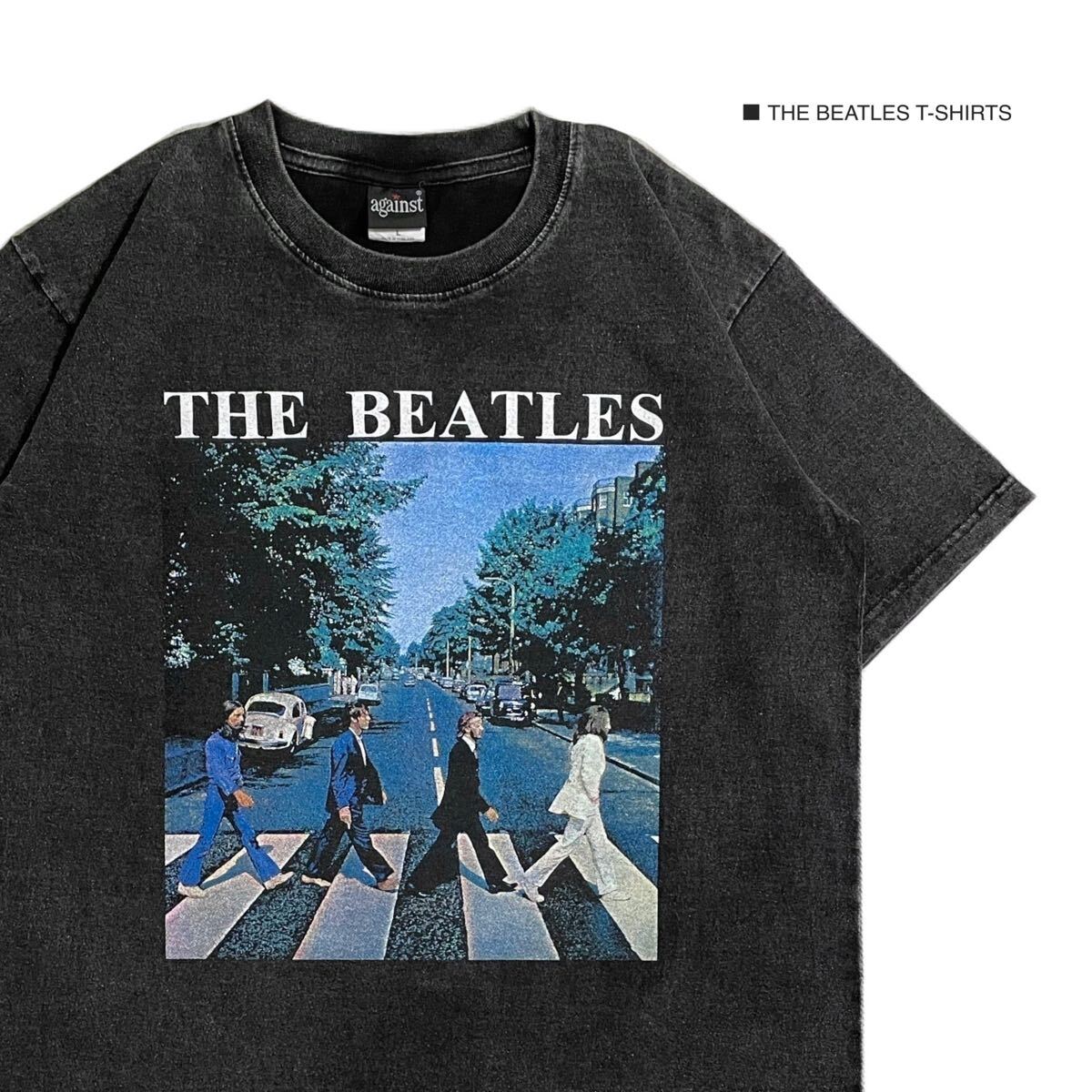 THE BEATLES ビートルズ L ヴィンテージブラック仕上げ 半袖 Tシャツ ロック バンドT アビーロード拍卖