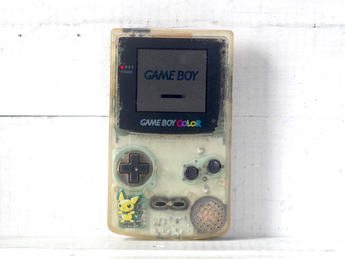M13475【GBC】ゲーム読み込み&音声OK!! スケルトン クリア ゲームボーイカラー 本体のみ ピチュー 電池カバーなし 60サイズ拍卖