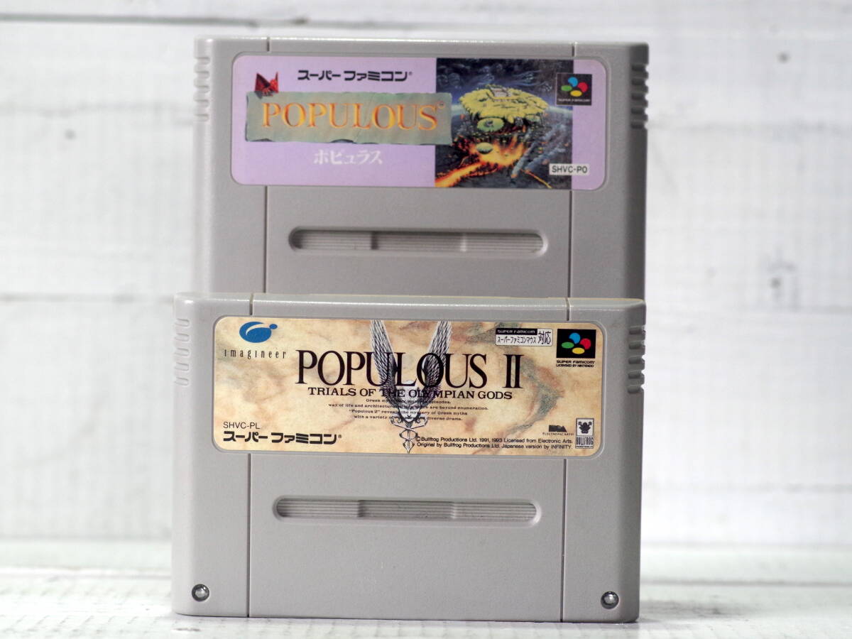 M13532【SFC】ポピュラス2&1 セット POPUULOUS スーパーファミコン 起動チェックOK!! エタノールで端子清掃 外装消毒済み ゆうめーる250g 拍卖