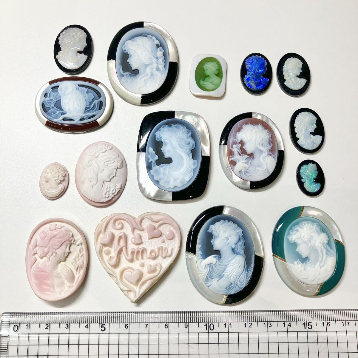 1円〜!!コンクシェル入り!!〔カメオおまとめ159.9g〕s 約799.5ct conch shell stone opal cameo ストーン シェル オパール 枠付 w2マ51拍卖