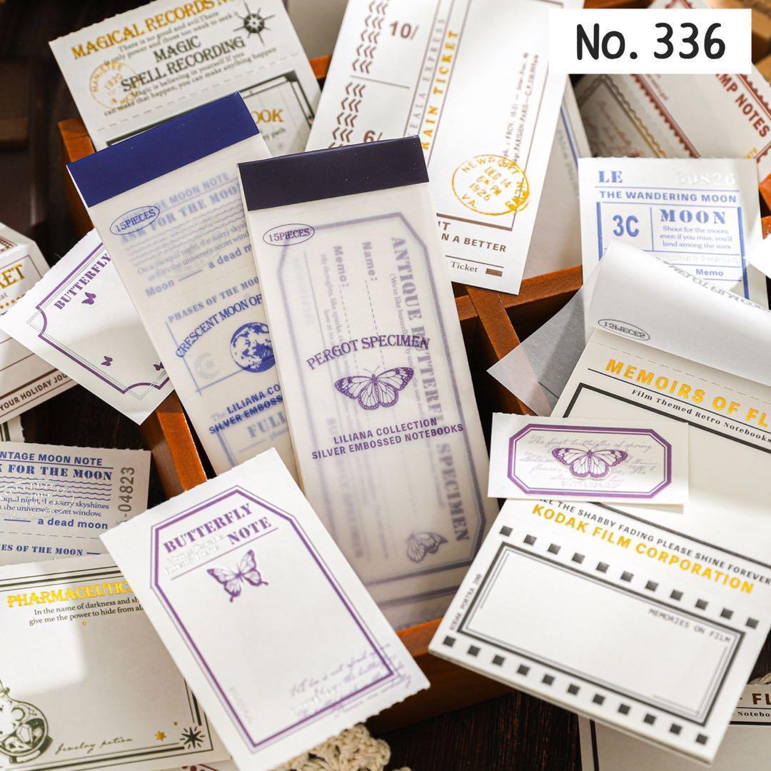 【336】箔押し メモ チケット エンボス加工 コラージュ素材 紙物 6種 メモ帳 ジャンクジャーナル ミシン目つき おすそ分け 手帳 紙もの拍卖