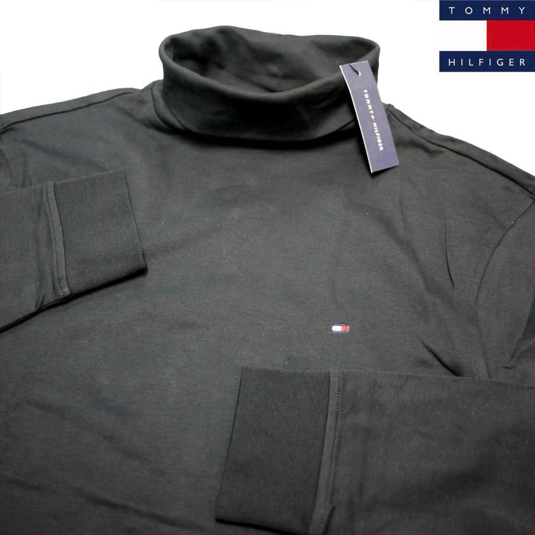 新品 トミーヒルフィガー (L) ハイネック モック タートル カットソー トップス 黒 TOMMY HILFIGER USAモデル ゴルフにも /aa60拍卖