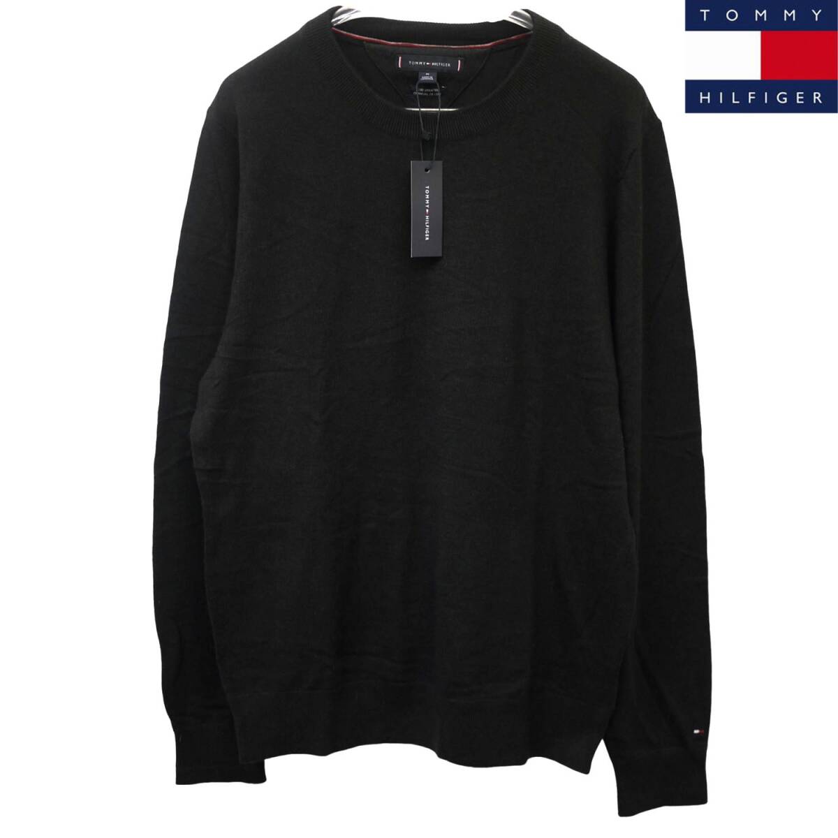 新品 トミーヒルフィガー 刺繍ロゴ クルーネック セーター トップス (L) 黒 ゴルフにも!TOMMY HILFIGER USAモデル / /aa49拍卖