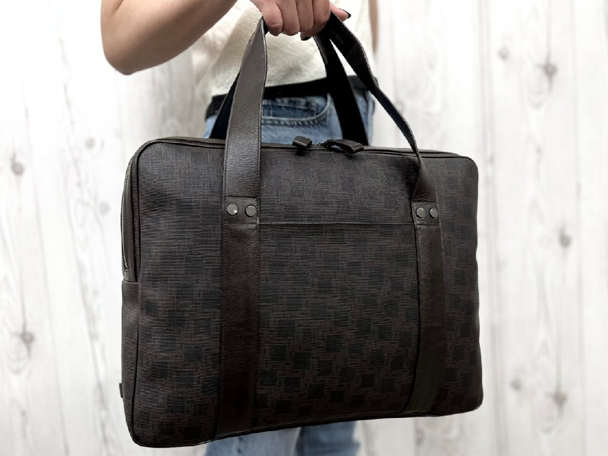 極美品 dunhill ダンヒル ビジネスバッグ ハンドバッグ バッグ PVC×レザー 茶 A4収納可 メンズ 89803Y拍卖