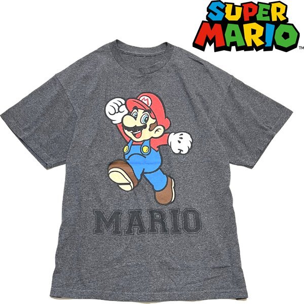 1点物◆マリオMarioキャラクタープリントTシャツ古着メンズXLレディースOKアメカジ90sストリート/スポーツUSAグレー灰色TVマンガ漫画349835拍卖