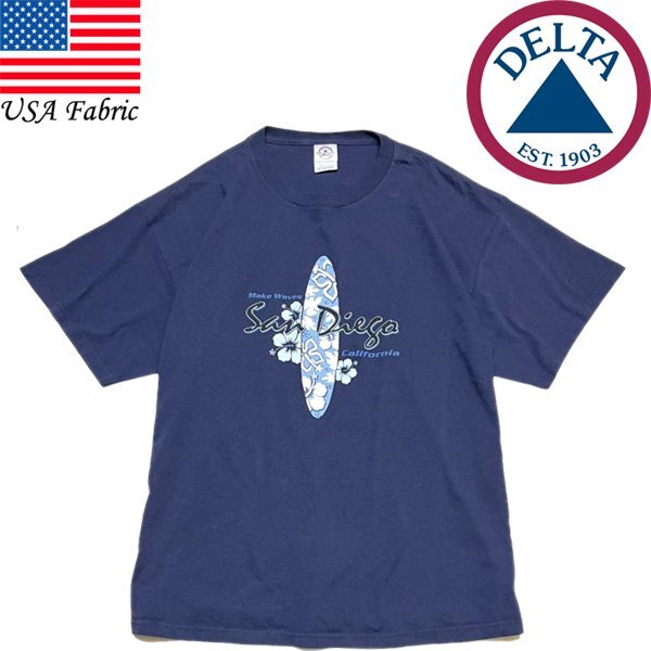 1点物◆USA素材DELTAサンディエゴ紺プリントTシャツ古着メンズXLレディースOKアメカジ90sストリート/スポーツUSAブランド中古デルタ349865拍卖