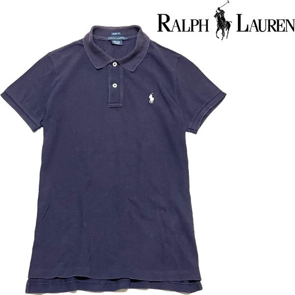 1点物◆ラルフローレンPOLO紺RL半袖ポロシャツ古着LメンズレディースOKアメカジ90sストリート/スポーツUSブランド紺スキニーフィット349724拍卖