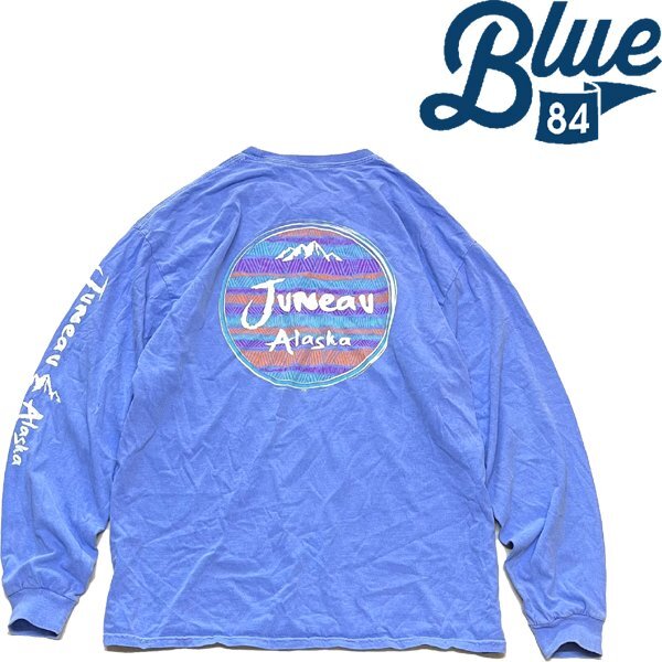 1点物◆BLUE 84バックプリント袖プリ長袖ロンTシャツ古着メンズXLレディースOKアメカジブランド90sストリートUSAブランドくすみ青362001拍卖