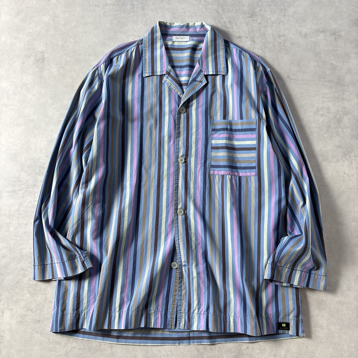 Paul Smith ポールスミス マルチ ストライプ シャツ ジャケット ボルタ92製 コットン 開襟シャツ メンズ (L) ブルー系 ●r-851拍卖
