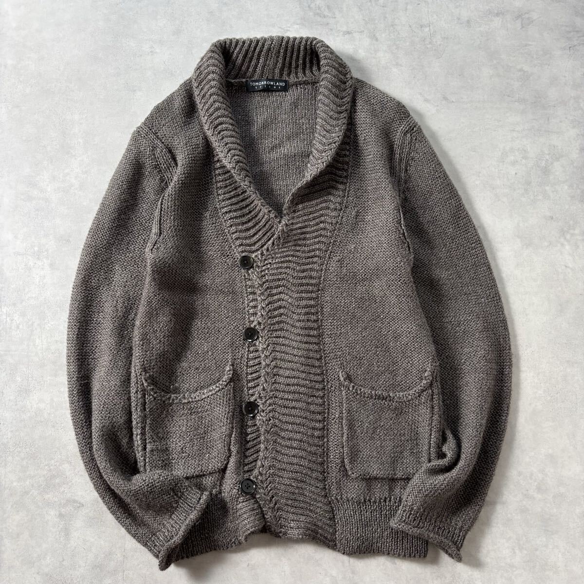 TOMORROWLAND tricot トゥモローランド トリコ アルパカ ラミー ショールカラー ニット カーディガン ウール メンズ (M) チャコール r-857拍卖