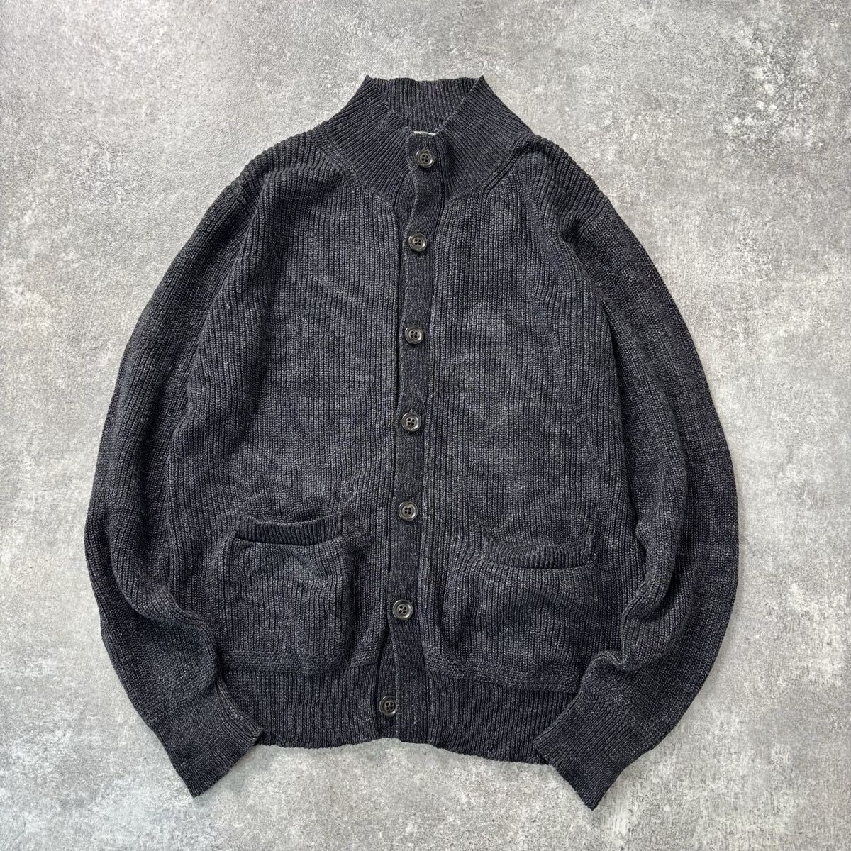 OMNIGOD オムニゴッド ブラック インディゴ染め コットン ニット ジャケット カーディガン 日本製 ドミンゴ メンズ (3) 黒 ●r-874拍卖