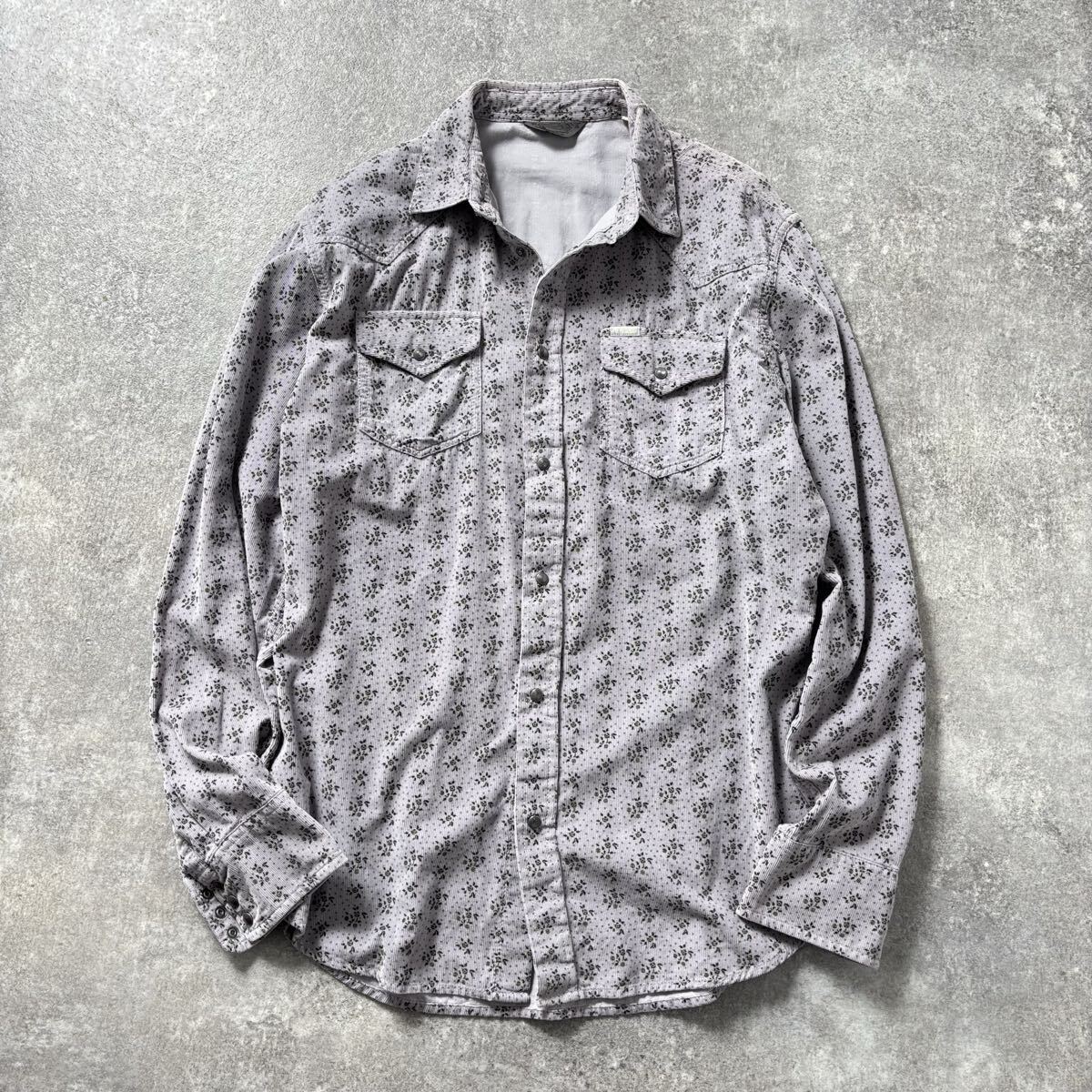Diesel Indastry ディーゼル 花柄 コーデュロイ ウエスタン シャツ コットン 長袖シャツ フラワー 小花 メンズ (M) グレー ●r-879拍卖