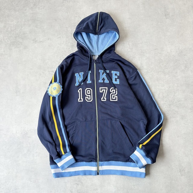 NIKE ワッペン プリント フルジップ ジャージ パーカー アメフト ワッペン ライン ジップ付きフード メンズ (M) ネイビー ●r-892拍卖