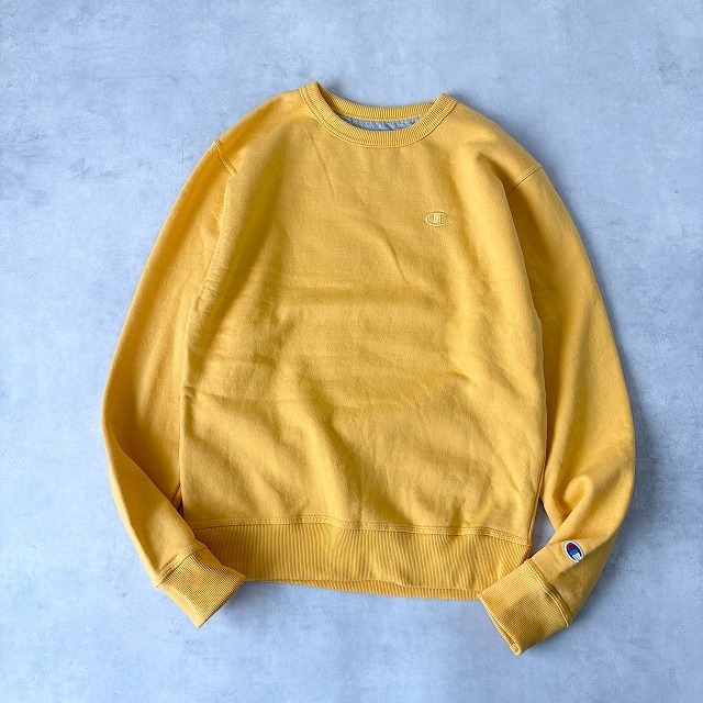 Champion AUTHENTIC チャンピオン オーセンティック クルーネック スウェット プルオーバー 刺繍 ロゴ トレーナー (L) イエロー ●r-905拍卖