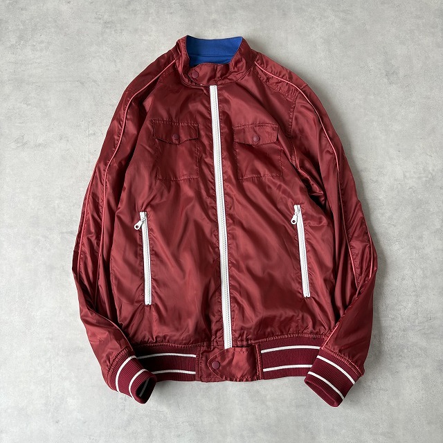 MACK DADDY マックダディ フルジップ ナイロンジャケット トラックジャケット ストラップ メンズ (L) ダークレッド  ●r-909拍卖