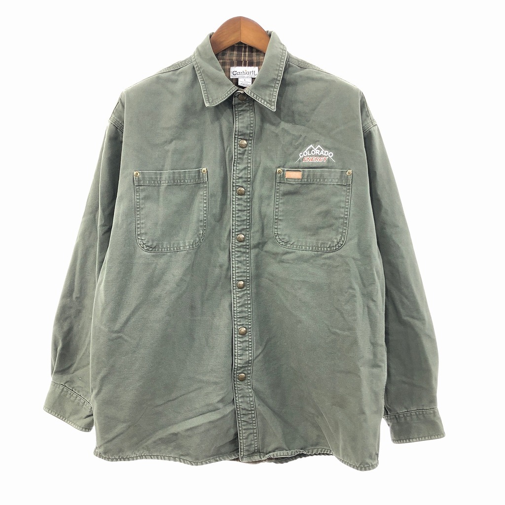 Carhartt カーハート ダック地ダブルフェイス 長袖シャツ ワーク グリーン (メンズ L) O9844拍卖