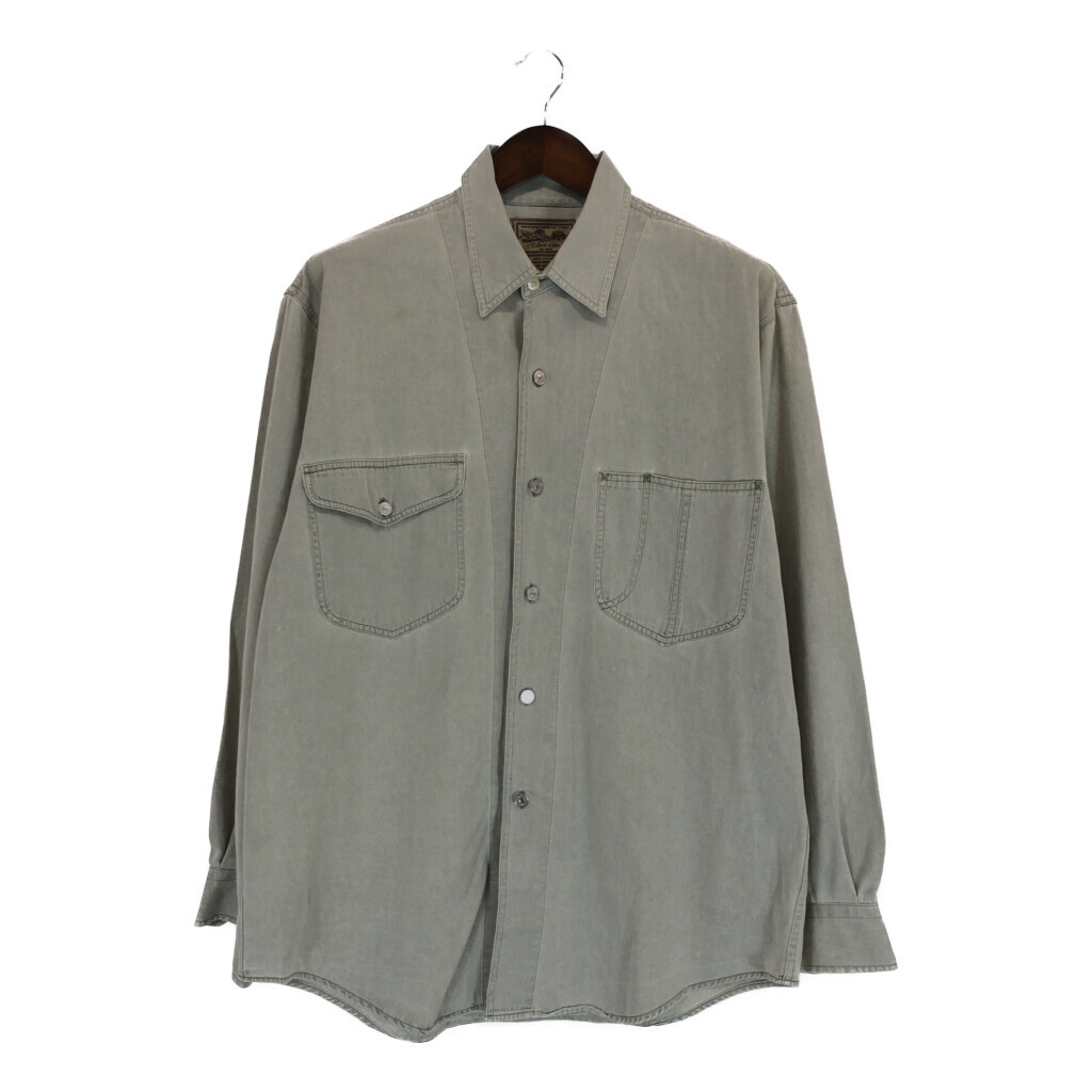 90年代 Calvin klein カルバンクライン 長袖 ワークシャツ フラップポケット グレー (メンズ L) P3453拍卖