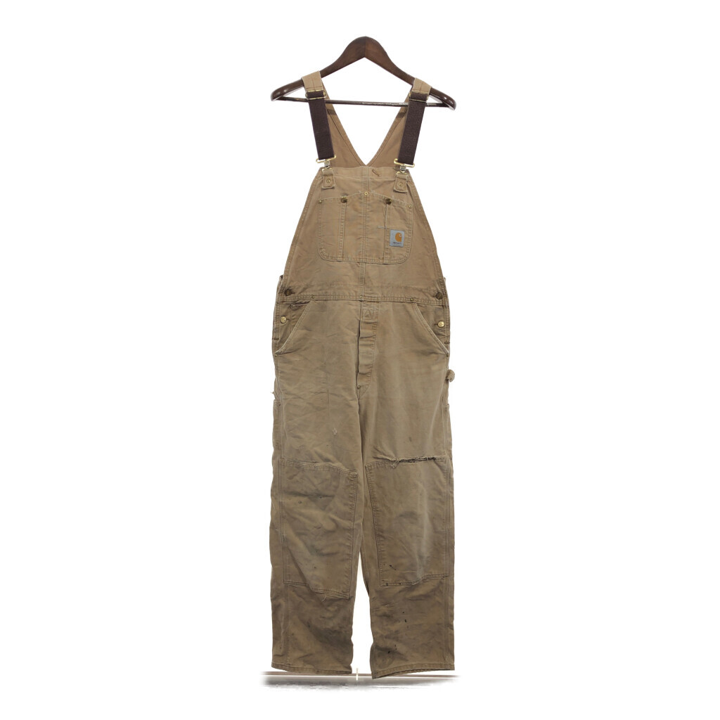80年代 USA製 Carhartt カーハート ダック ワーク オーバーオール ダブルニー 大きいサイズ ブラウン (メンズ 38×34) 中古 古着 P6078拍卖