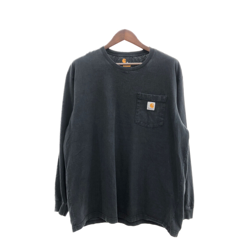 Carhartt カーハート ワンポイントロゴ 長袖ポケットTシャツ ワーク ブラック (メンズ XL) P7011拍卖