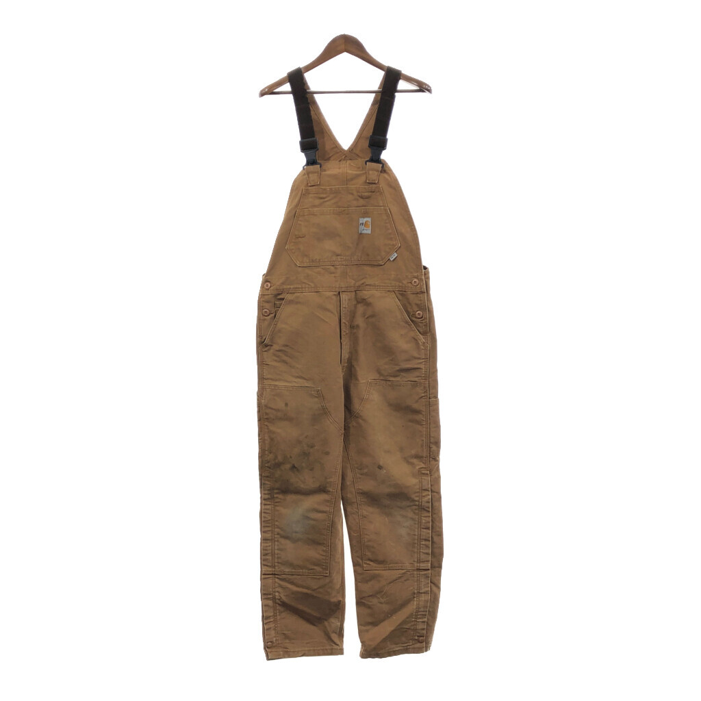 Carhartt カーハート ビブオーバーオール 企業ロゴ ダブルニー ワーク ベージュ (メンズ W34 L32) 中古 古着 Q4439拍卖