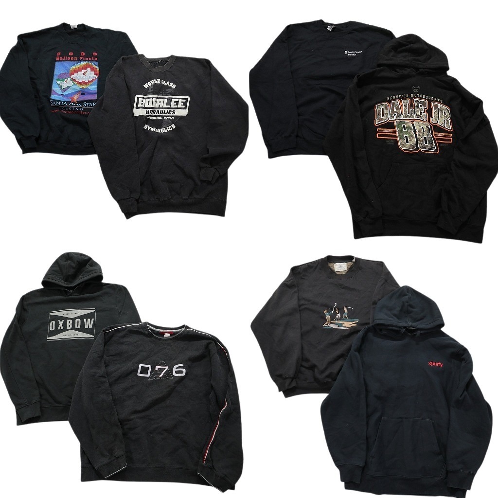 古着卸 まとめ売り 黒 スウェット 8枚セット (メンズ L /XL ) フーディー プルオーバー 英字プリント 中古 古着 NB8728拍卖