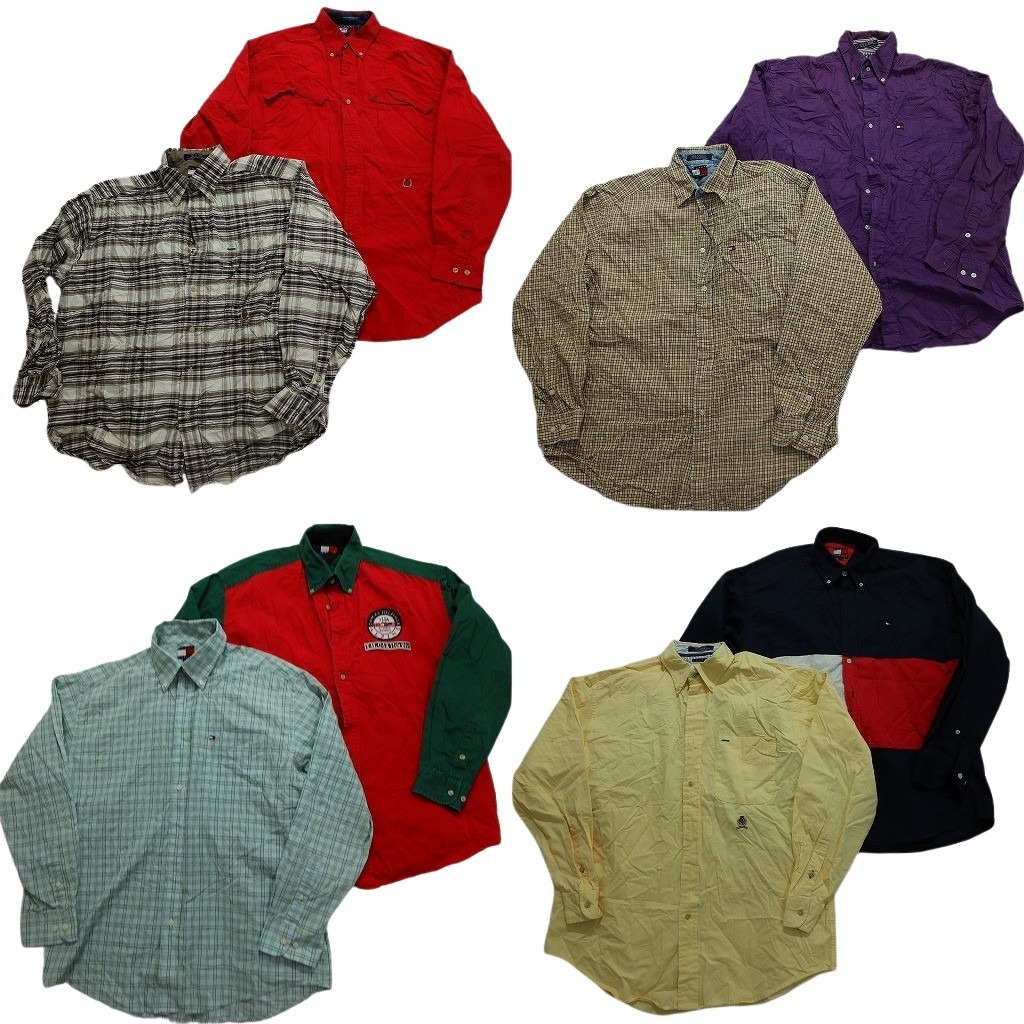 古着卸 まとめ売り ~90s オールド トミーヒルフィガー 長袖シャツ 8枚セット (メンズ S /M /L ) チェック 無地 NB8151 1円スタート拍卖