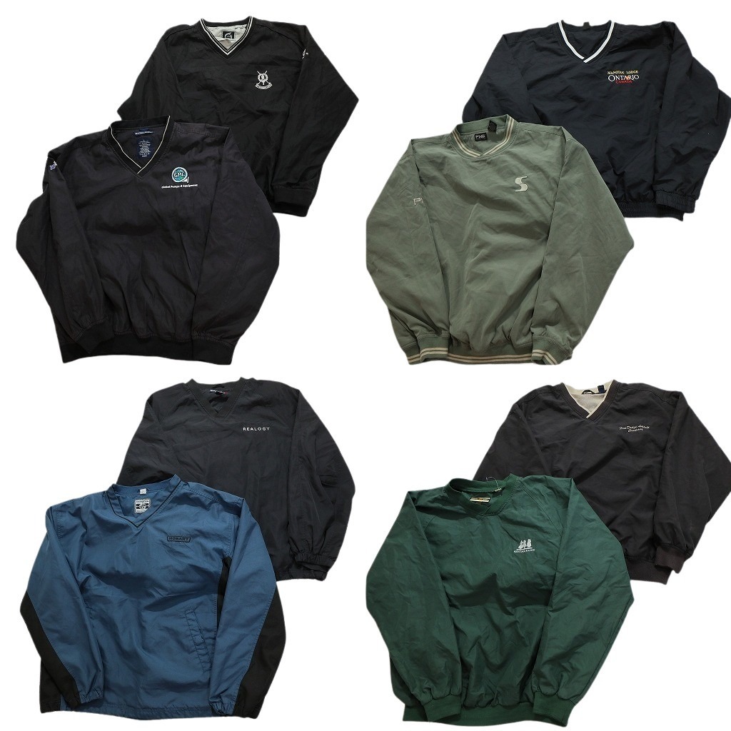 古着卸 まとめ売り ワンポイント プルオーバー ジャケット 8枚セット (メンズ L ) 切替 Vネック 単色 ライン NB6784 1円スタート拍卖