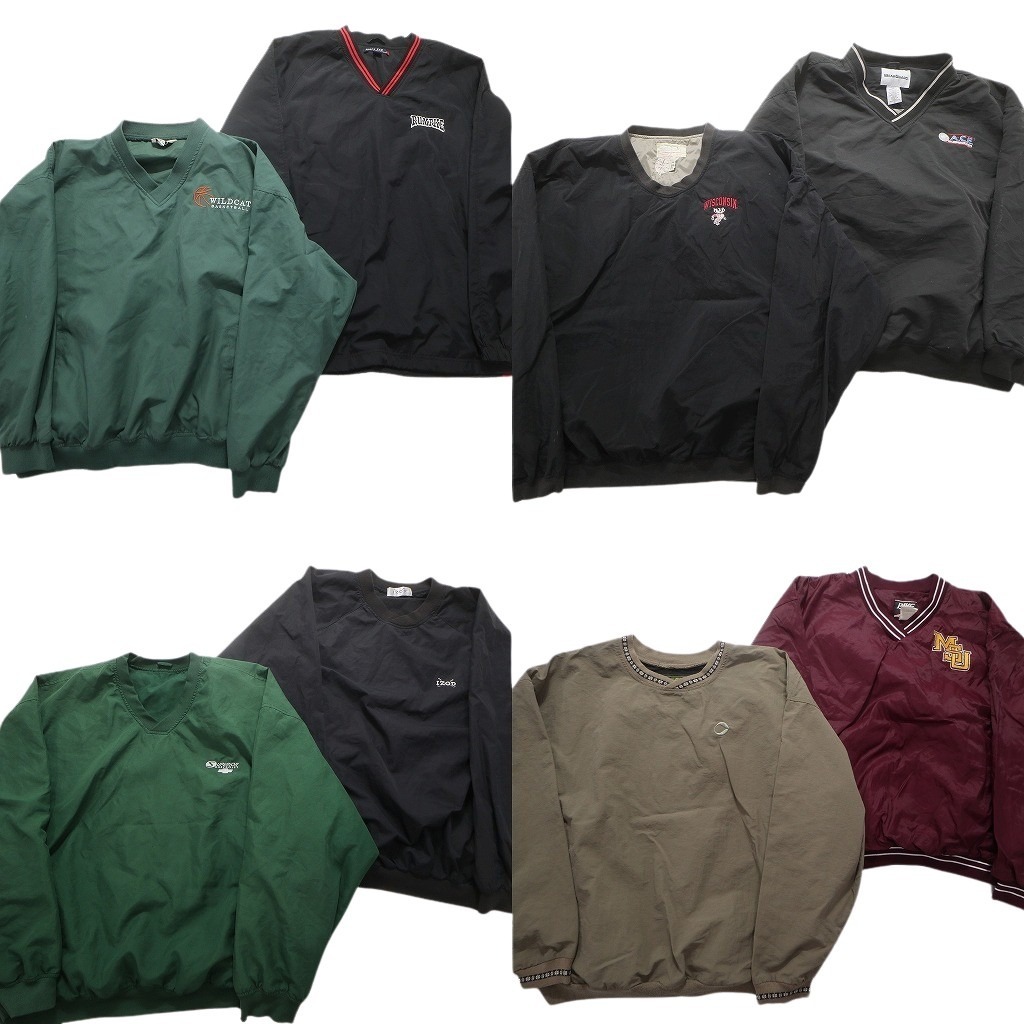 古着卸 まとめ売り ワンポイント プルオーバー ジャケット 8枚セット (メンズ 2XL ) チームロゴ ライン系 ブラック NB2792 1円スタート拍卖