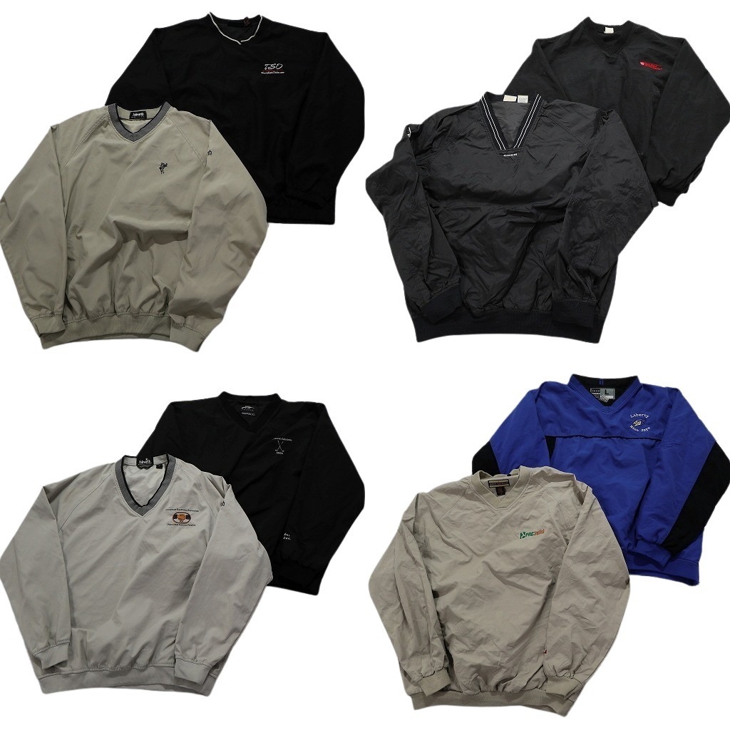 古着卸 まとめ売り ワンポイント プルオーバー ジャケット 8枚セット (メンズ L ) バイカラー Vネック ブラック 英文字 中古 古着 NB2811拍卖