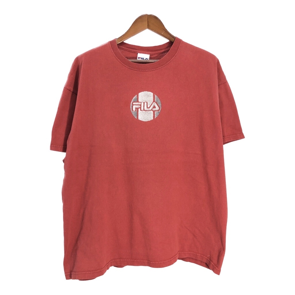 90年代 USA製 FILA フィラ ロゴ 半袖Tシャツ スポーツ レッド(メンズ X-LARGE)中古 古着 T5305拍卖
