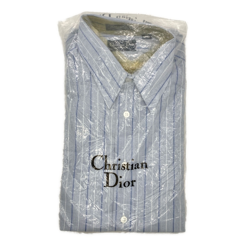 デッドストック 90年代 Christian Dior クリスチャン ディオール 長袖シャツ ストライプ ブルー(メンズ 15 1/2)中古 古着 T7190拍卖