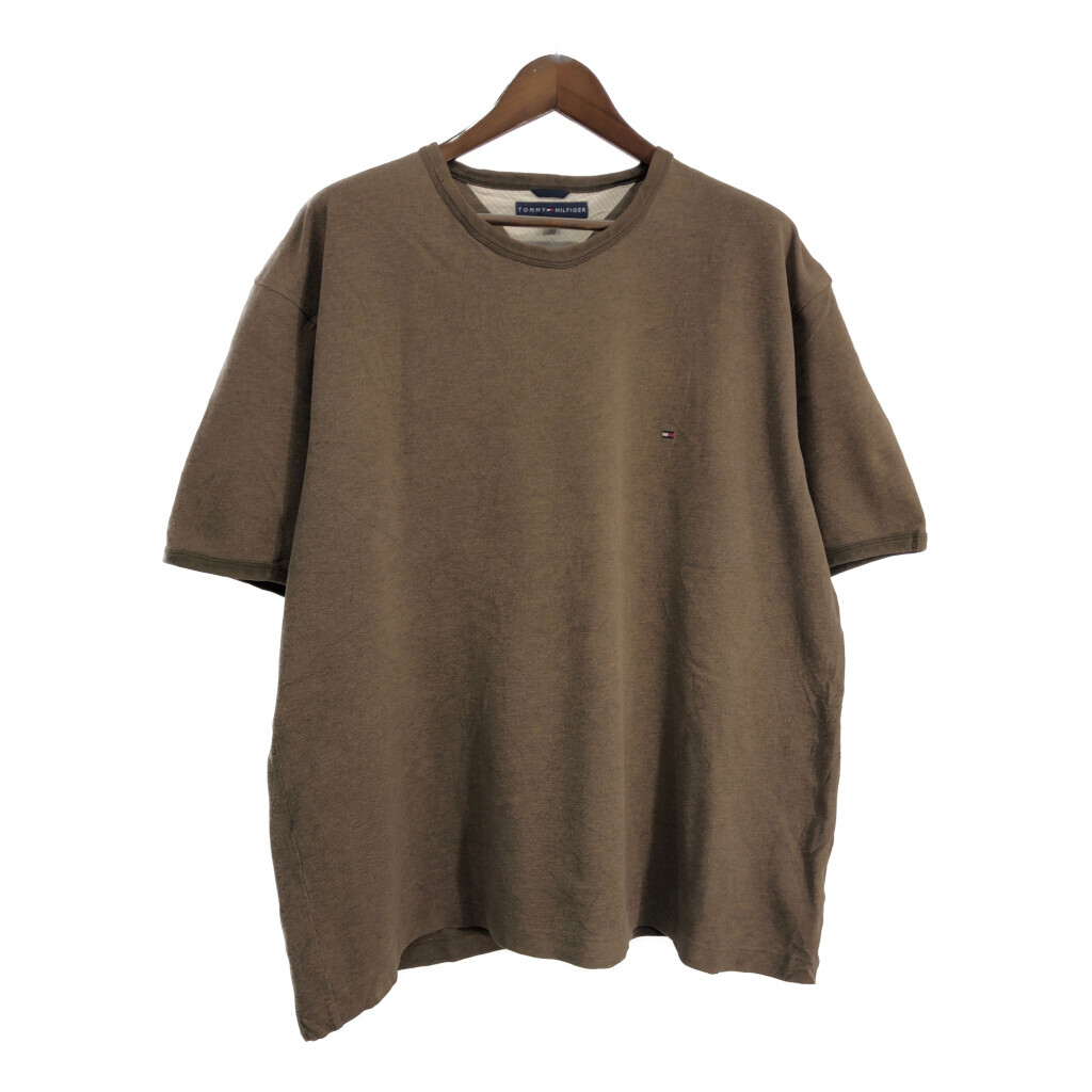 TOMMY HILFIGER トミーヒルフィガー ワンポイントロゴ 半袖Tシャツ 大きいサイズ ブラウン(メンズ XXL)中古 古着 T9079拍卖