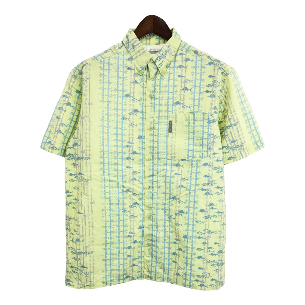 Columbia コロンビア PFG ボタンダウン フィッシングシャツ アウトドア 総柄 イエロー(メンズ M)中古 古着 U0537拍卖