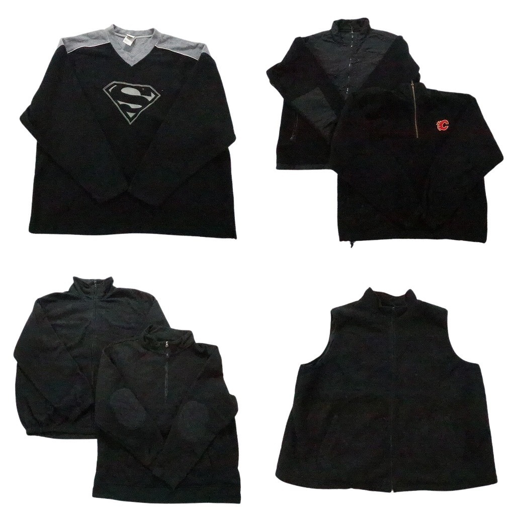 古着卸 まとめ売り 黒ベース フリース 6枚セット (メンズ XL /2XL /3XL ) ベスト ハーフジップ エルボーパッチ 中古 古着 NB9030拍卖