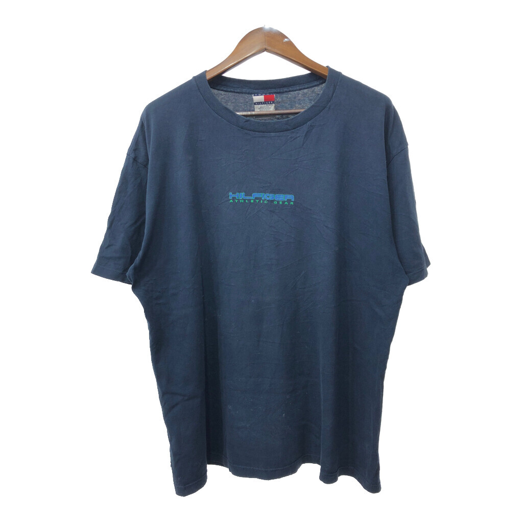 90年代 USA製 TOMMY HILFIGER トミーヒルフィガー 半袖Tシャツ ロゴ ネイビー (メンズ XL) 中古 古着 Q6513拍卖