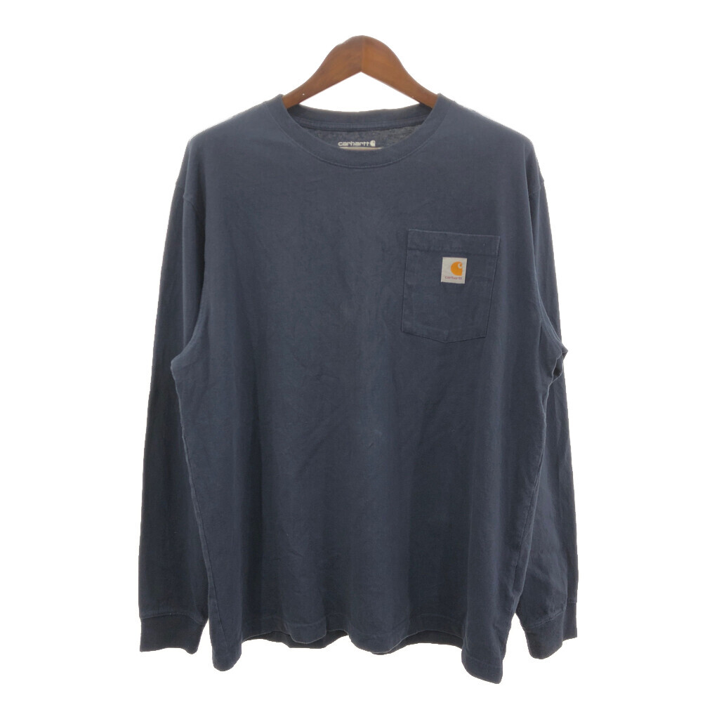 Carhartt カーハート ポケット 長袖Tシャツ ワンポイント ネイビー (メンズ L) 中古 古着 Q7083拍卖