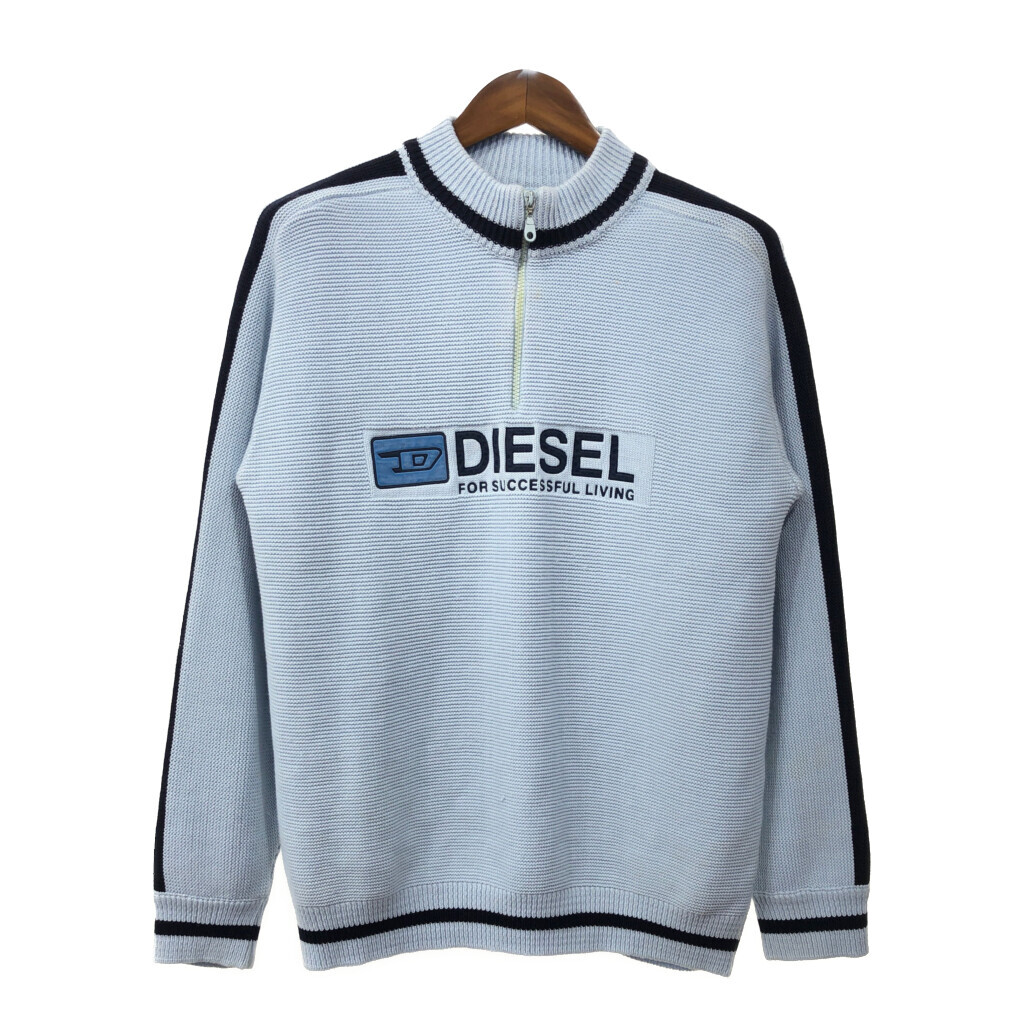 DIESEL ディーゼル ハーフジップ アクリル ニット セーター ロゴ ライトブルー (メンズ L相当) 中古 古着 Q7194拍卖
