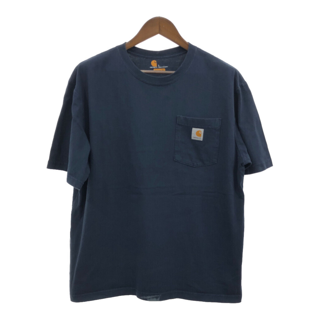 Carhartt カーハート ポケット 半袖Tシャツ ワンポイント ネイビー (メンズ L) Q7410拍卖