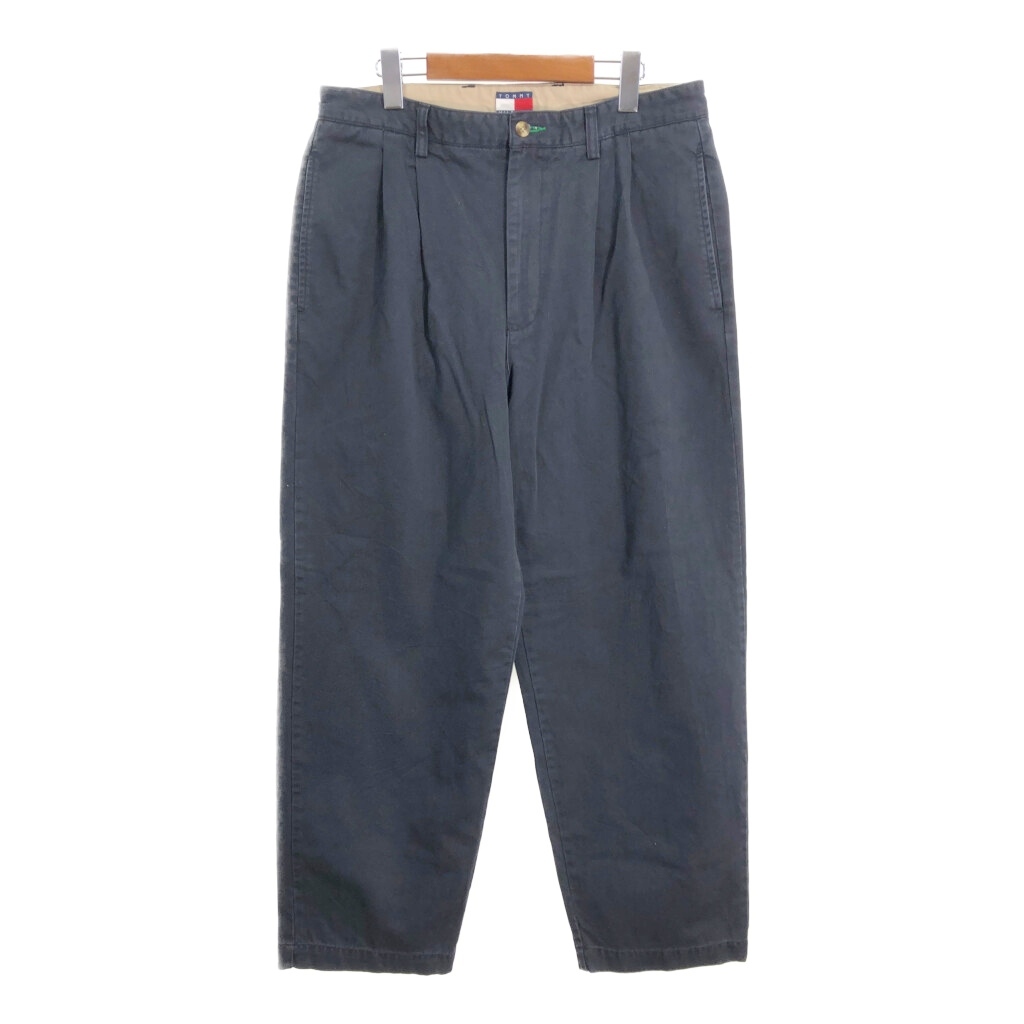 90年代 TOMMY HILFIGER トミーヒルフィガー 2タック チノパンツ ネイビー (メンズ W34 L30) 中古 古着 R0394拍卖