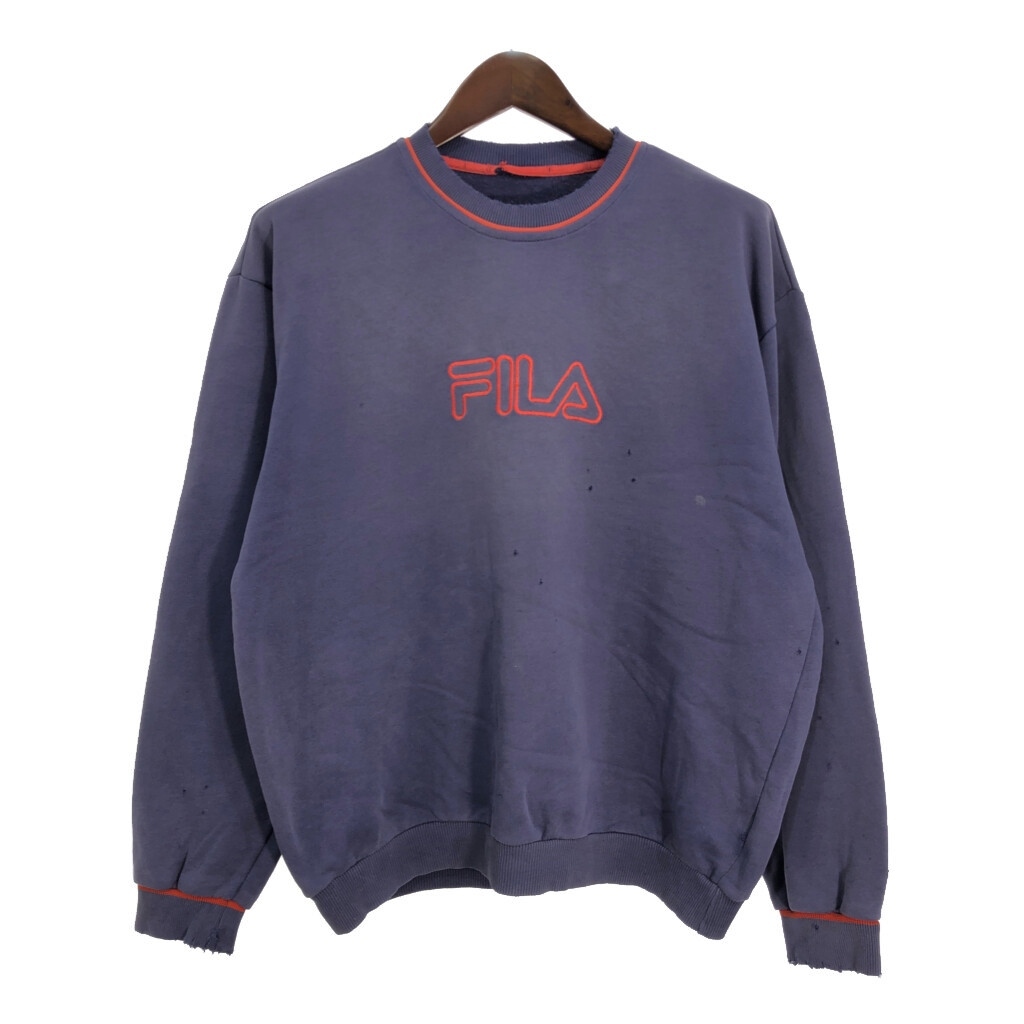 FILA フィラ サンフェード ロゴ スウェット ボロ ネイビー (メンズ XL相当) 中古 古着 T3255拍卖