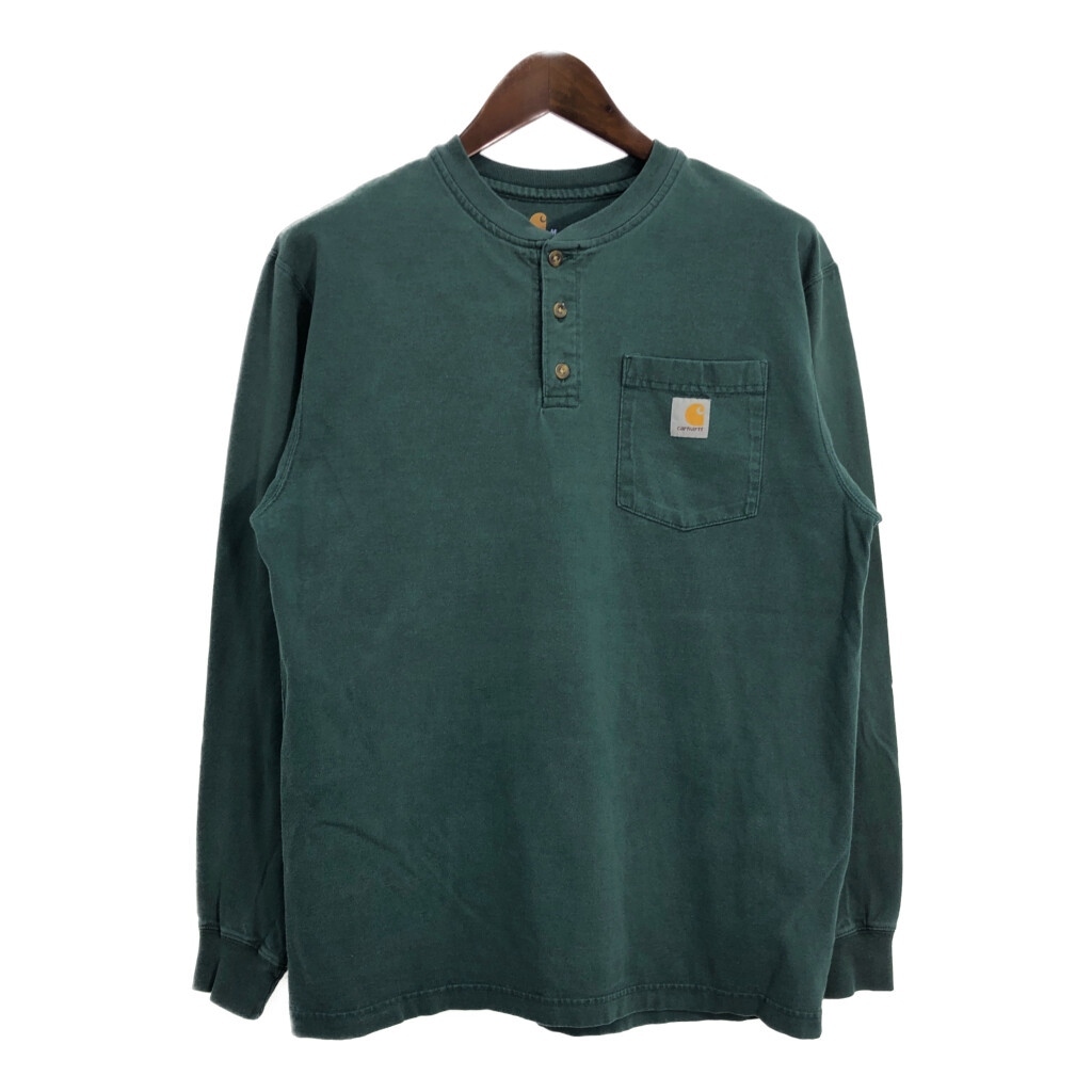 USA製 Carhartt カーハート ヘンリーネック 長袖Tシャツ グリーン (メンズ M) 中古 古着 T3915拍卖