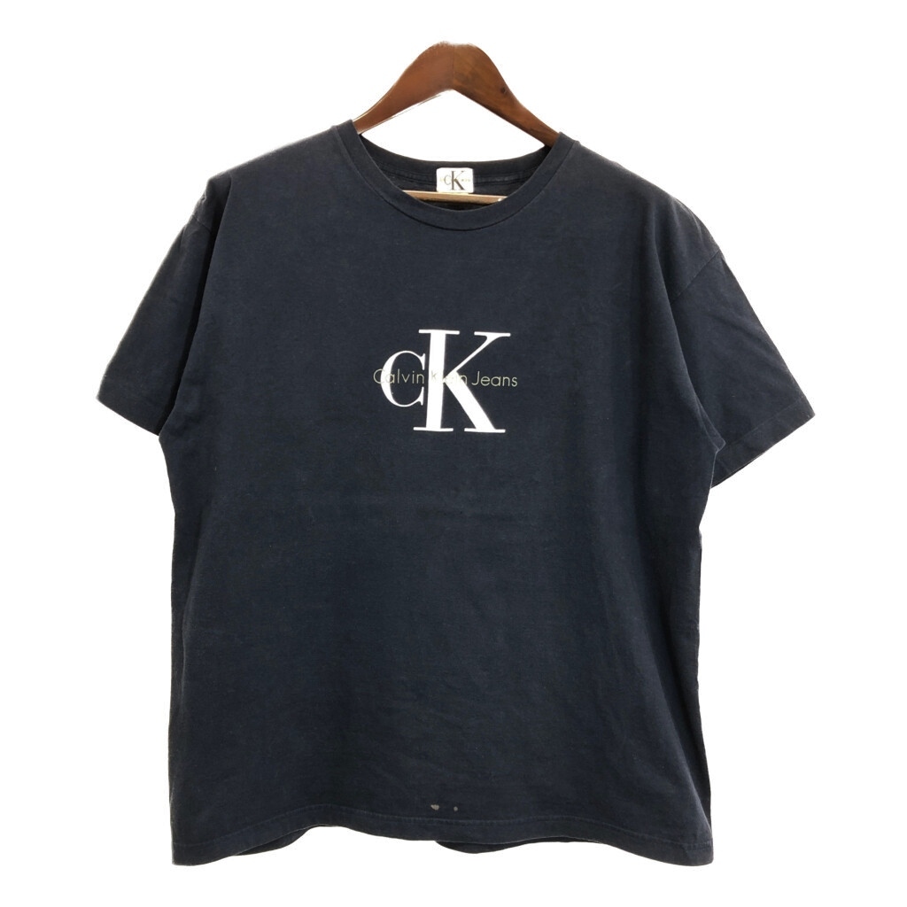 90年代 Calvin klein Jeans カルバンクライン ジーンズ 半袖Tシャツ ロゴ ネイビー (メンズ L) 中古 古着 T4131拍卖