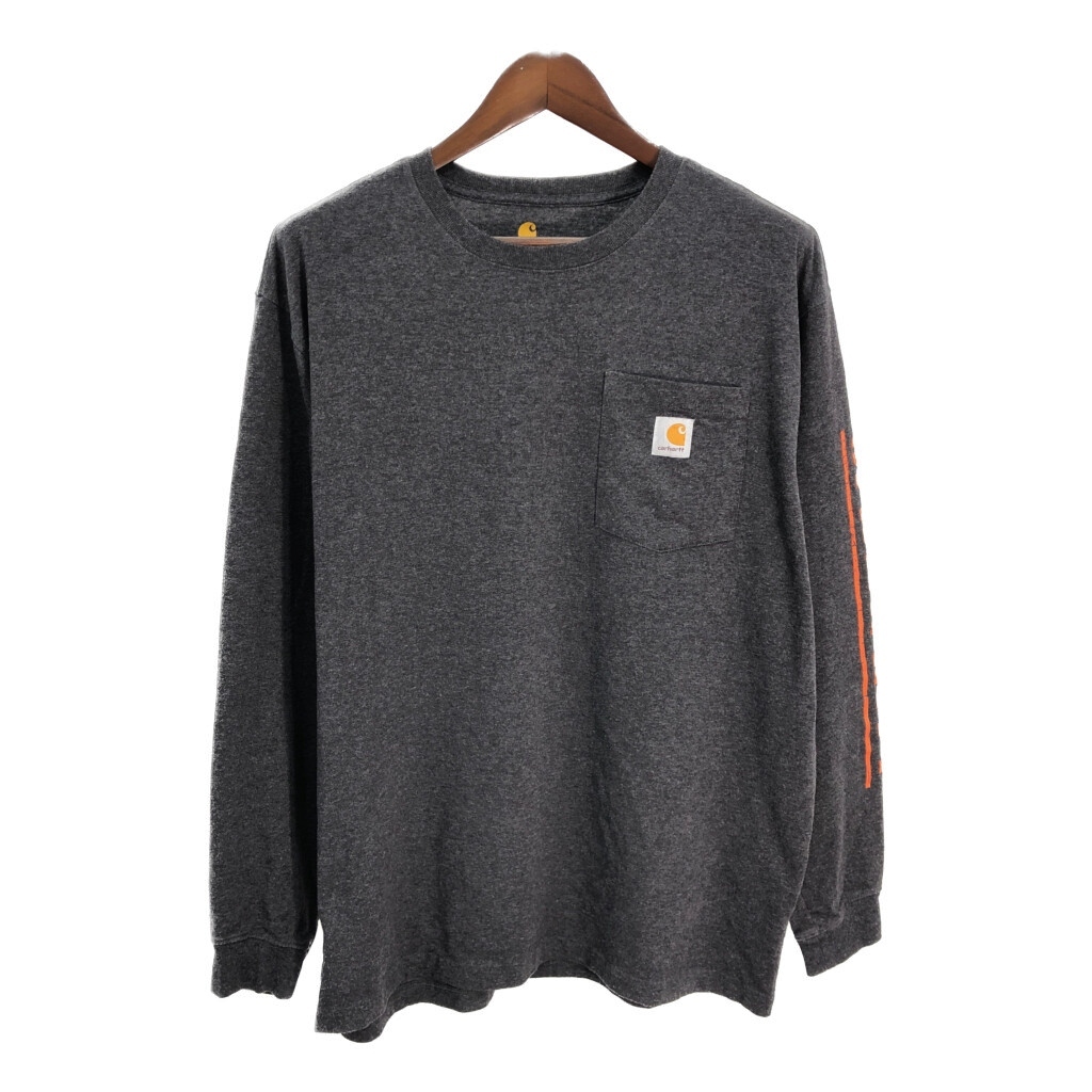 Carhartt カーハート 長袖Tシャツ 袖プリント グレー(メンズ L )中古 古着 T4871拍卖