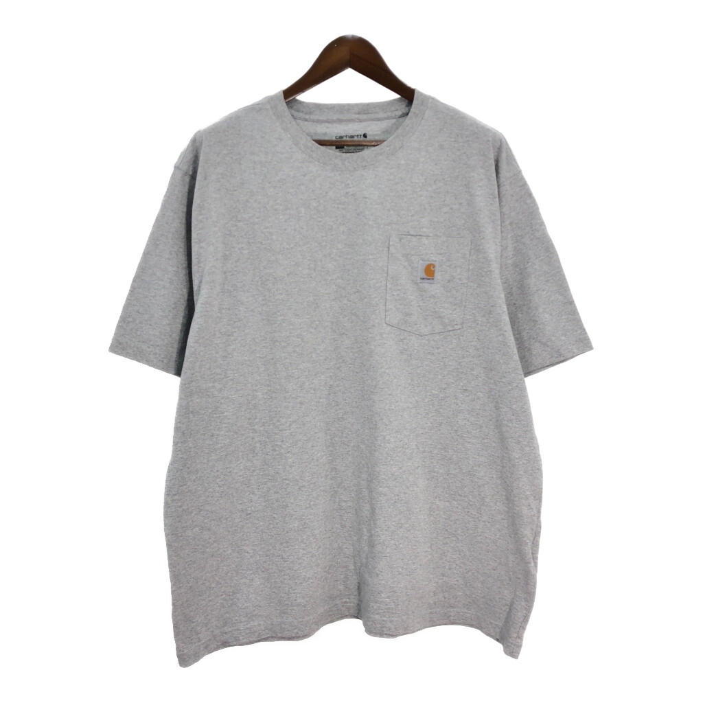 Carhartt カーハート ポケットTシャツ ワンポイントロゴ グレー(メンズ XL )中古 古着 T4957拍卖