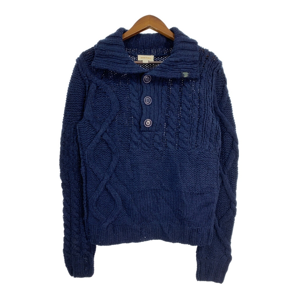 DIESEL ディーゼル ケーブルニット ウール ニット セーター ネイビー (メンズ M) 中古 古着 T1916拍卖